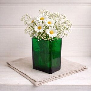 Vintage NAPCO Green Glass Vase Mid Century Modern Rectangular Art Glass Decor